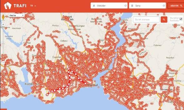 TRAFI Trkiye<br>    stanbul, Ankara, zmir, Bursa illerindeki metrobs, otobs, vapur, feribot, metro iin tarife ve ulam bilgileri sunan toplu tama seyahat planlaycsdr.