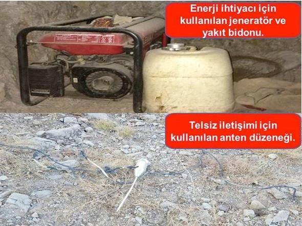 1 RPG-7 roketatar, 1 M-16 piyade tfei, 2 AK-47 piyade tfei, 2 el bombas, 1 termal kamera, 1 ara telsizi, 1 video kamera, 1 hilti, 3 gaz maskesi ve bol miktarda yaam malzemesi ve rgtsel dokman olduu belirtildi.