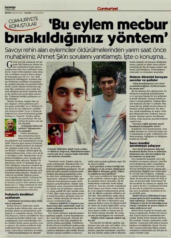 <p>Cumhuriyet gazetesine gre<br>  Bomba atan terristler "kadn",<br>  PKK'llar izmaritleri yere atmyor,<br>  Savcy katledenler "eylemci"</p>