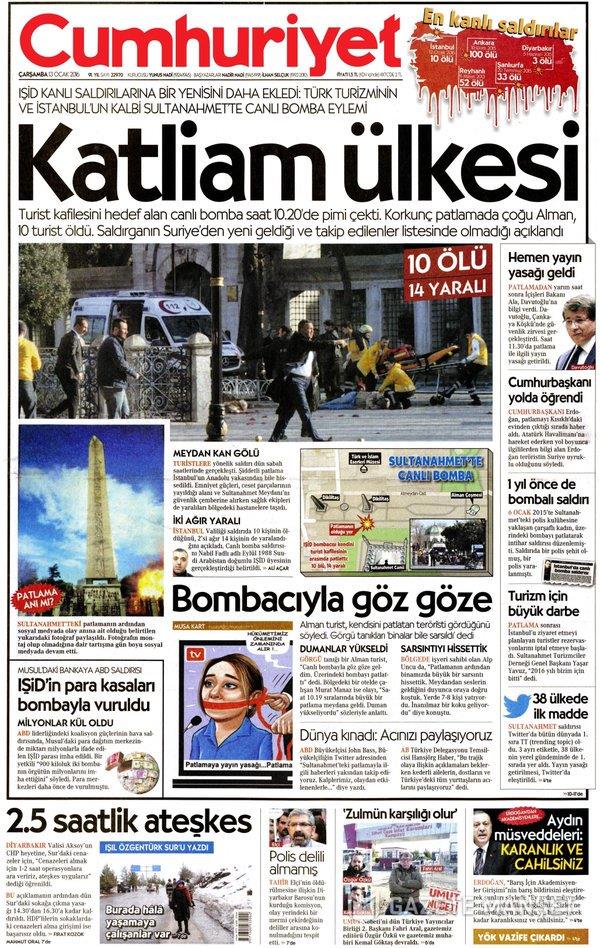 Kendi lkesine "katliam lkesi" diyen Cumhuriyet gazetesi, savc katleden terriste "eylemci" diyor, silah eken "dii"ye ise kadn diyor..