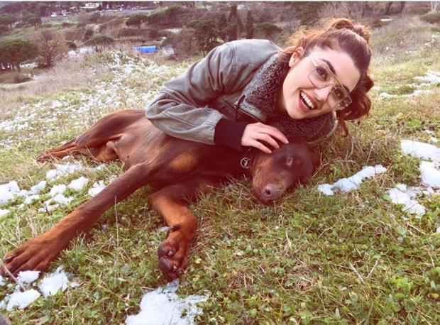 HANDE EREL  <p>  Gnein Kzlar dizisiyle yldz parlayan u sralar ise 'Ak Laftan Anlamaz'da Hazal' karakterine hayat veren Hande Erel Zeus ismini verdii Doberman cinsi kpeiyle, sarma dola imlere uzanrken ekilmi karesini sosyal medyadan paylat.