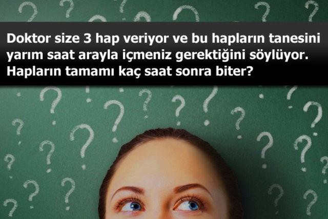 Bilmeceleri hepimiz severiz. Fakat zeka sorular? Bu sorularn hepsini 1 dakika ierisinde bu zamana kadar kimse cevaplayamad. Peki siz cevaplayabilecek misiniz? Cevaplara bakmak yok ama... te birbirinden enteresan zeka sorular... 10 soruyu 1 dakika iinde cevaplamanz gerek! Verdiiniz her doru cevab not edin.