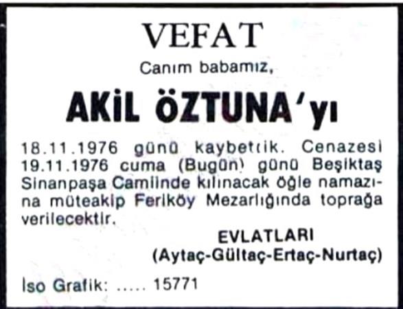 Salk gibi ok nemli bir konuda dahi filmin ekim srecinin aksamamasna daha byk nem atfedildiini grmek ok da zor deil. Akil ztuna'nn ailesi belki de bu basklara boyun eebilirdi ve olaylar ok daha trajik bir biimde sona erebilirdi. Kald ki, phesiz Akil ztuna'nn hikayesi gibi gn yzne kmam birok hikayenin var olduunu da ngrebiliriz.