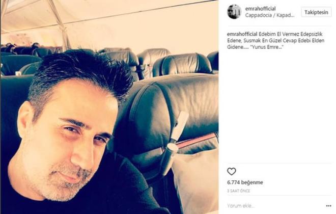 Emrah'tan ise olu Tayfun'a yant gecikmedi. nl arkc sosyal medyadan kendisine tepki gsteren oluna Yunus Emre'nin szyle cevap verdi: "Edebim el vermez edepsizlik edene, susmak en gzel cevap edebi elden gidene..."