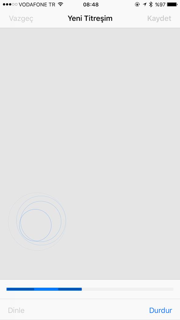 Bu b�l�me girdikten sonra ekran�n herhangi bir noktas�na bir s�re dokunun ve b�rak�n. Bu �ekilde kendi titre�iminizi yaratabilirsiniz!