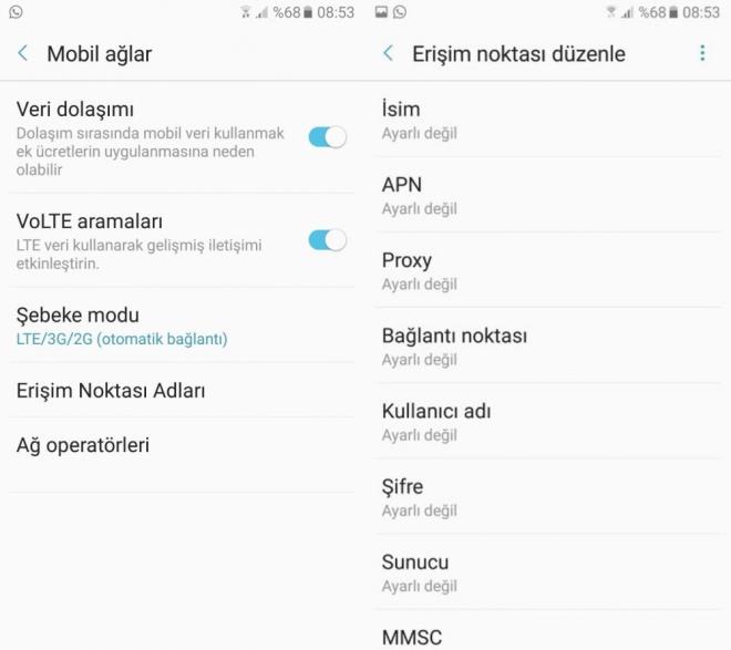 5. Adm: Bu ilemleri yaptktan sonra profili kaydedin ve Eriim Noktas Adlar blmnden WhatsApp&#8217; sein.