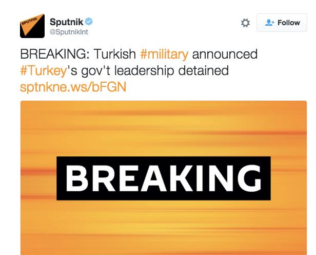 Sputnik: "TSK, T.C. Liderinin tutuklandn sylyor"