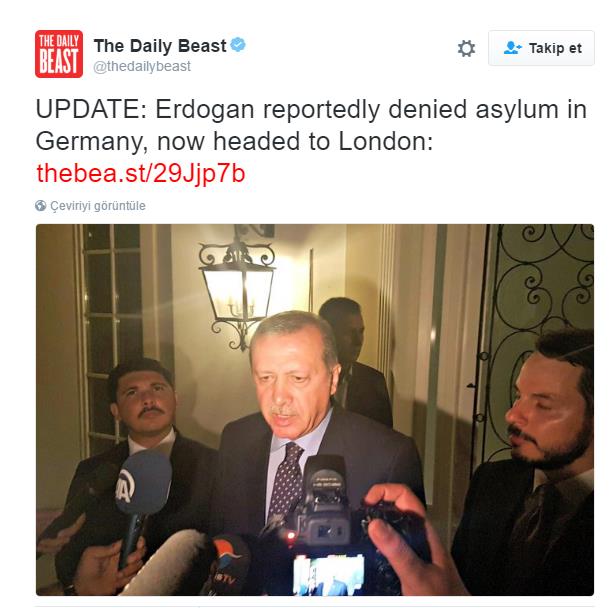 Daily Beast: "Erdoan Almanya'ya Snma Talebinde Bulundu"