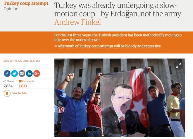 The Guardian: "Trkiye Ordu Deil Zaten Erdoan Tarafndan Yaplan Bir Ar-ekim Bir Darbe Geiriyor"