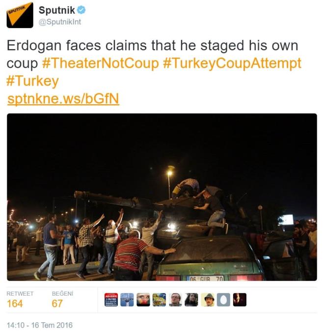 Sputnik: "Erdoan'n Kendi Darbesini Kurduu Iddia Ediliyor"