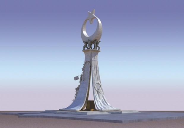 Begen esasl geodezik kubbe kavsi, kademelenerek toprak altna dalmakta, 'kk mzide ti"'fikrini sembolize ederek mekanlamaktadr.