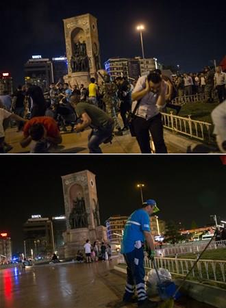 Taksim Cumhuriyet Ant nnde toplanan vatandalar, darbe giriimine direndi.