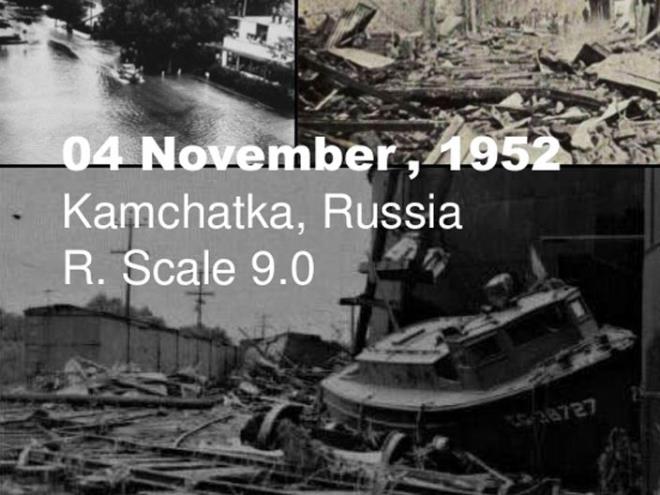 <strong>5. Kam&ccedil;atka, Rusya (4 Kasm 1952) - 9.0</strong>  Oluturduu dev dalgalar sebebiyle Rusya'nn Kamatka blgesinde meydana gelen 9.0'lk depremin etkisi Hawaii Adalar'na kadar ulat.  <p>  9.0'lk deprem yaklak 1 milyon dolarlk zarara yol at.<p>    Depremin iddeti muazzam olsa da 6 koyun dnda len kimse olmad.