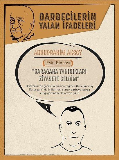 Tandklar ziyarete gitmi<p>    Kendi taburu Diyarbakr'da grevli olmasna ve izinde bulunmasna ramen Ankara'ya gelerek Genelkurmay Karargah'na sivil olarak giren zel Kuvvetler Komutanlnda grevli eski Binba Abdurrahim Aksoy'un, karargahtaki darbecilerin desteiyle ieri girdii, bu kiilerle ortak hareket ettii grntlere yansd.    Genelkurmay'daki tandklarn ziyaret ettii srada olaylarn kmas zerine kendisine silah verildiini ne sren darbeci Aksoy'un, karargaha giren sivillere ate at grntlere yansd.