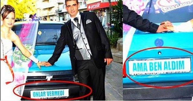 Gelin arabalarndaki ilgin yazlar