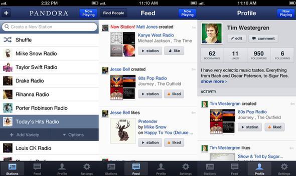 Pandora:    Mobil uygulama zerinden 100&#8217;e kadar radyo kanal belirleyebilir, yzlerce mzii yksek kalitede dinleme frsat bulabilirsiniz.