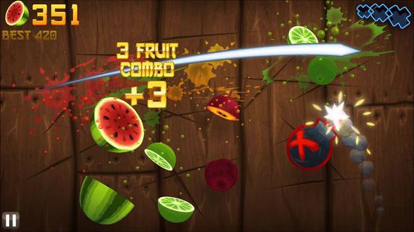 Fruit Ninja:    Gnn stresini geride brakmak iin olduka keyifli bir alternatif olan Ninja Fruit, parmaklarnz birer ninja klcna dntryor ve ekrana atlan meyveleri parmanz ekranda srkleyerek paralara ayrmanz salyor.