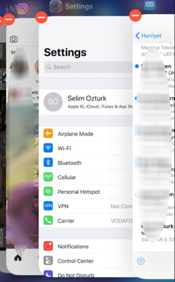 Ayrca bu klen pencerelerin herhangi birinin zerine basl tutmanz gerekiyor. Bundan sonra tepelerinde eksi iareti grdnzde uygulamalar ister eksi butonuna basarak isterseniz de yukar doru iterek uygulamalar kapatabiliyorsunuz.