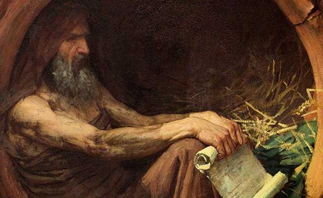 DYOJEN   Dnya nimetlerine ehemmiyet vermeyen yaay ve felsefesiyle nl filozof Diyojen, bir gn ok dar bir sokakta zenginliinden baka hibir eyi olmayan kibirli bir adamla karlar.