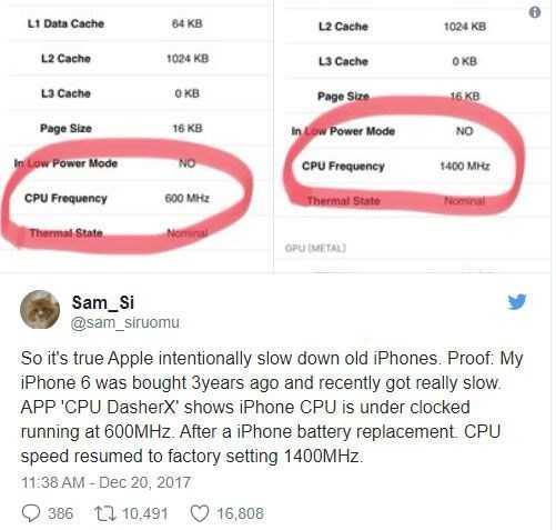Twitter'da @sam_siruomu ismiyle yapt ilemci testini paylaan bir Reddit kullancs da pili deitirilen iPhone'un hzlandn ortaya karmt.