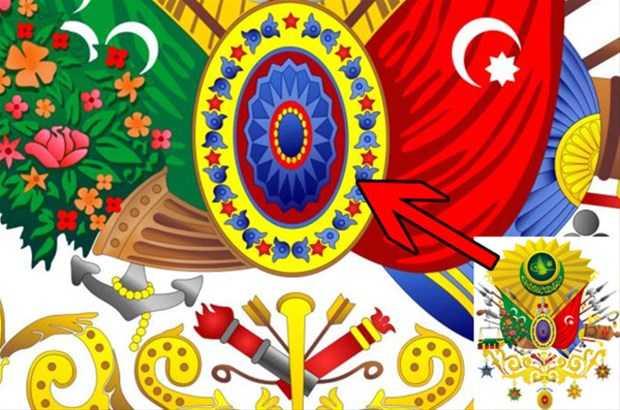 Kalkan, Ortasnda stilize edilmi bir gne motifi var. 12 yldz: Rivayete gre bu 12 yldz 12 burcu temsil eder. Gne bu burlar zerinde hareket eder.