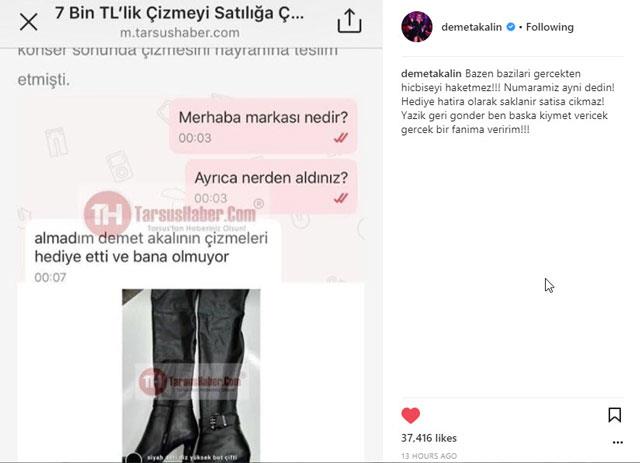 Hayranna hediye ettii izmenin sata karldn gren Demet Akaln, sosyal medya hesabndan bu haberi paylat ve altna da yaad hayal krklyla ilgili unlar yazd: &#8220;Bazen bazlar gerekten hibir eyi haketmez! Numaramz ayn dedin! Hediye hatra olarak saklanr sata kmaz! Yazk geri gnder&#8230; Ben baka kymet verecek gerek bir fanma veririm!&#8221; Herkes Demet Akaln'n bu kna hayrannn nasl yant vereceini merak ediyordu. Ve beklenen aklama geldi. te hayrannn Demet Akaln'a cevab...