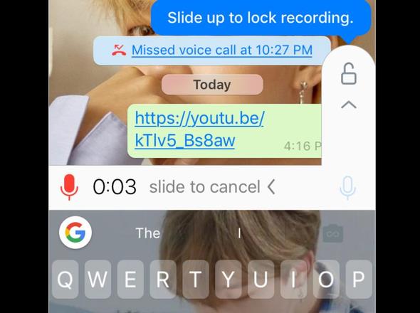 Whatsapp'ta ses kayd yapmak istediinizde ister bas kaydet yapn; isterseniz de mikrofona basl tutarak sadan yukar doru kilide doru kaydrn. Bylece aralksz ses kayd yapabiliyorsunuz!
