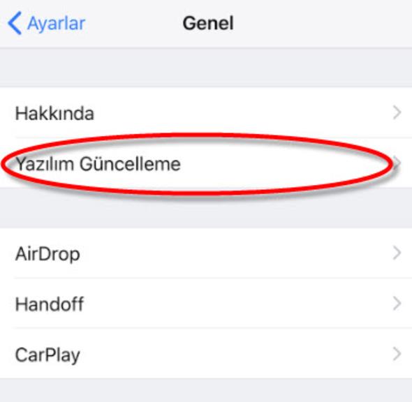 Daha sonra da Yazlm Gncelleme blmne girin.