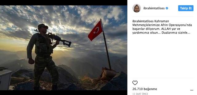 BRAHM TATLISES: Kahraman Mehmetiklerimize Afrin Operasyonu&#8217;nda baarlar diliyorum. ALLAH yar ve yardmcnz olsun... Dualarmz sizinle...