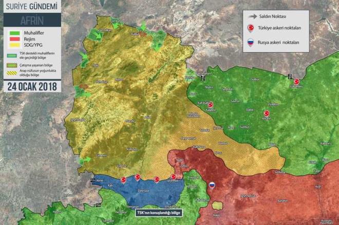 Abdullah Aar, yazsnda Zeytin Dal harekatna ilikin bir harita da paylat.