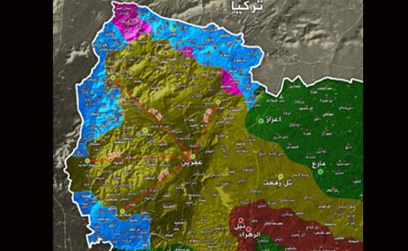 TSK ve SO dn Afrin&#8217;in kuzeybatsnda, Kilis ve Gaziantep il snrlarnn bulutuu noktann (Glbaba bats) Suriye tarafnda Raco beldesine bal eyh Muhammedli, Dudu, Semalk, Velikli, Kavanda, Umranl, Meydan Ekbez ve Bendirek kylerini terr rgt PYD/PKK&#8217;dan ald. Bylece haritada hilal olumak zere.