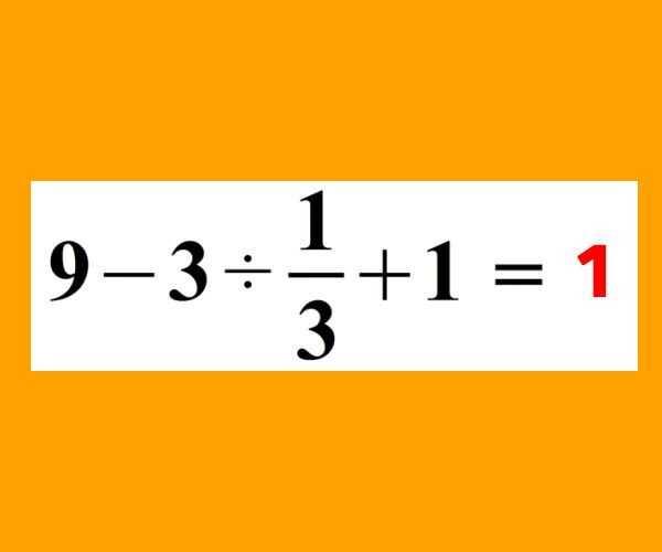 CEVAPLAR   te kafa kartran sorunun yant: 9 - 3/(1/3) + 1 Kural gerei; 3/(1/3) = 3 x (3/1) 9 - 3 x 3 + 1 9 - 9 + 1 = 1