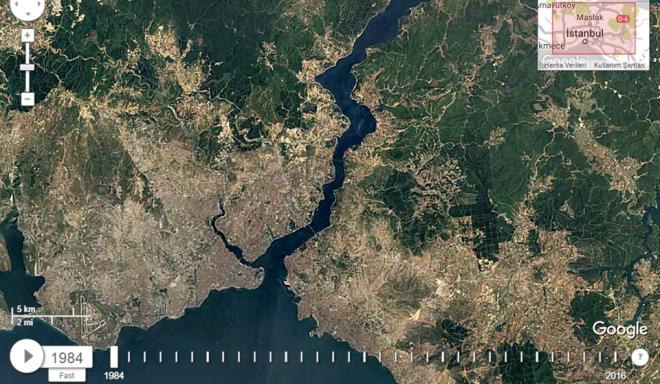 GOOGLE'IN GZNDEN STANBUL'UN 32 YILLIK DEM   Teknoloji devi Google'n getiimiz aylarda kullanma sunduu 'timelapse' video zelliine gelen gncelleme ile kullanclar artk dnyann 1984 ylndan bugne kadar geirdii byk deiimi izleyebiliyor.