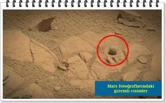 MARS'TA TOPUN NE  VAR?    Curiosity'nin ektii fotoraflar arasnda dz bir kayann yzeyinde, mkemmel bir kre eklindeki bir 'top' grlyor. Biraz tozlu olmakla birlikte, aslnda evresindeki dier kayalardan farkl bir rengi olduu da grlebiliyor.