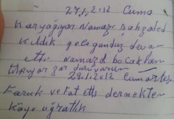"Sonra onu anneme verdim. Annem o defteri okumaya balaynca gzyalarn tutamad. Dedem en son 7 Aralk 2015 tarihinde gnlne son kelimeleri yazm. Ondan sonrasn yazmam. "
