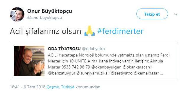 OYUNCULARDAN DESTEK GECKMED; Merter'in kana ihtiyacnn olduunun renen bata Onur Byktopu, Berna Lain ve Furkan Palal olmak zere nllerden destek gecikmedi.
