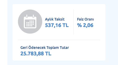Yap Kredi bankasndan 48 taksitli 15 bin lira bedelli kredisi ekenler aylk olarak 537,16 TL lira taksit deyecekler. Geri denecek Toplam Tutar 25.783,88 TL olacak.