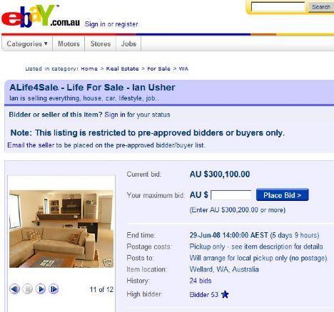 Hayatn satan adam...    44 yandaki Ian Usher kendi halinde bir Avustralya vatandayd. Mali durumu da ortalamann zerindeydi. Ne olduysa einden ayrldktan sonra... Usher, ayrln ardndan yeni bir hayata balamay kafasna koydu ve yeni hayatn kurmak iin ihtiya duyaca paray da "eski" hayatn satarak elde etmeye karar verdi.