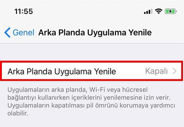 Arka planda uygulama yenile zelliini kapatn. Aksi takdirde uygulama ieriinin yeniler durur. Mesela Facebook veya Twitter'a girdiinizde, haber kayna ve dier gncellemeler siz istemeden otomatik olarak karnza gelecektir. Bir yandan faydal, ama dier yandan pil mrn biraz yiyen ve ilemci dngsnde yer kaplayan bir ilem. Bu seenee Ayarlar>Genel>Arka Planda Uygulama Yenile'den ulaabilirsiniz. sterseniz tm uygulamalar kapatabilir veya listeden tek tek istediinizi seebilirsiniz.