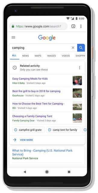 2- Gemi Aramalara Kolay Eriim:<p>    Kullanclar, Google&#8217;da merak ettikleri bir konuyu aradklarnda karnza kan sonulardan bazlarn tklyor. Gemi aramalara daha kolay eriim salamak isteyen Google, bu alanda da nemli bir yenilie hazrlanyor. Buna gre kullanc, Google ayn aramay tekrar yaptnda, daha nce tklam olduunuz balantlar sonu listesinin en tepesinde yer alacak zel kart ile karlarna kacak.