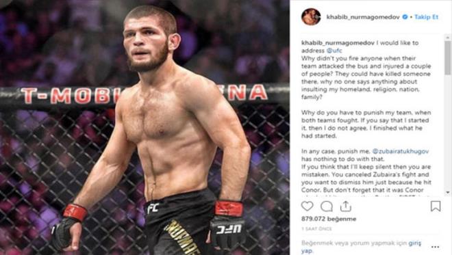 Khabib Nurmugamedov, &#8220;Neden otobsmze saldrp arkadalarmz yaralayan kiileri cezalandrmyorsunuz, neredeyse bizi ldreceklerdi, neden kimse onlarn benim dinimi, rkm ve ailemi aalamasna bir ey demiyor?