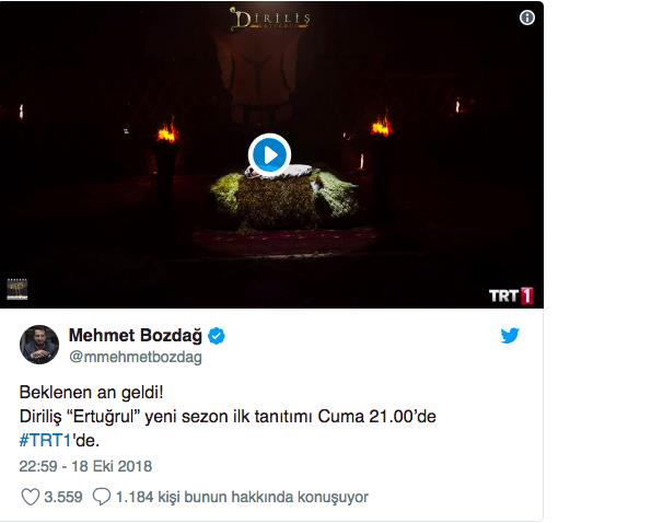 YAPIMCI DUYURDU: Sevindirici bir haber ise dizinin yapmcs Mehmet Bozda&#8217;dan geldi. Dirili Erturul&#8217;un sosyal medya hesabndan, bu akam (19 Ekim Cuma) saat 21:00&#8217;de dizinin yeni sezon tantm ekrana gelecek.' dedi.