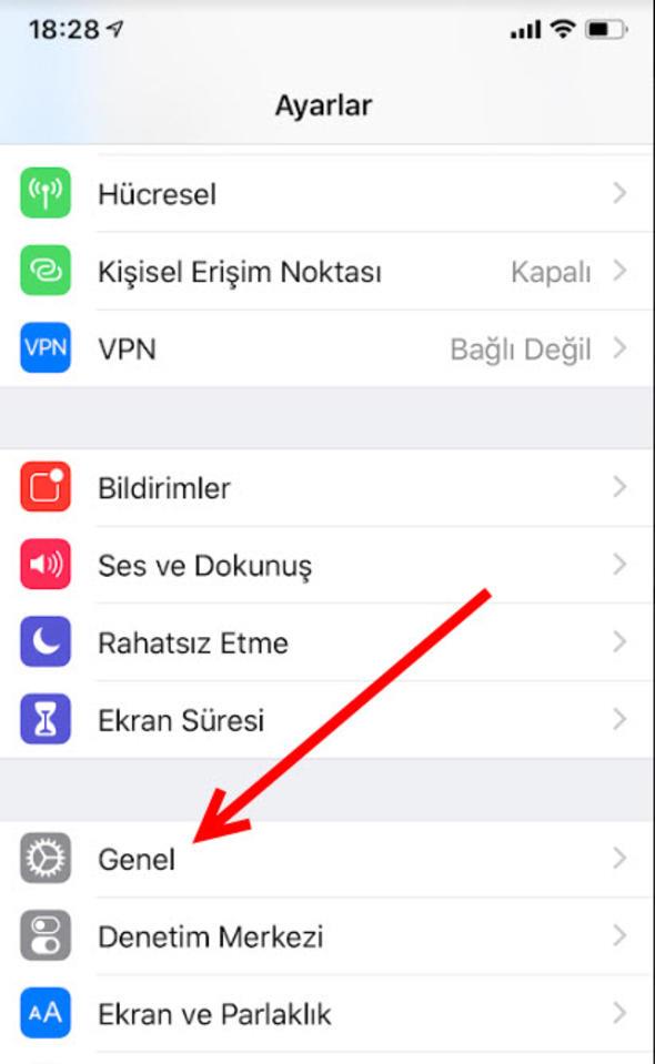 Ayarlar > Genel yolunu izleyin.