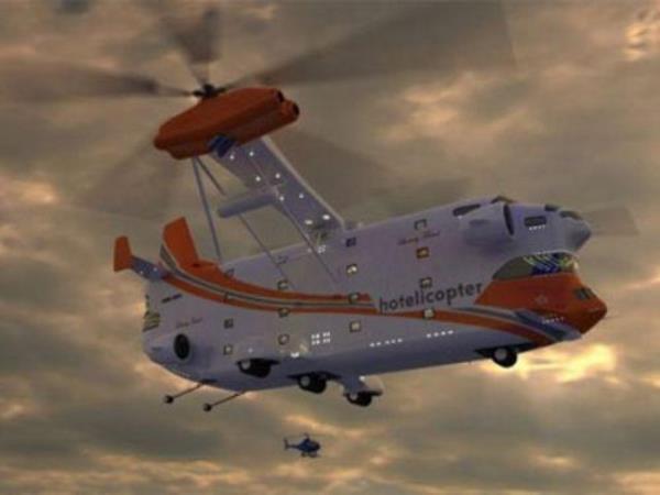 42 metrelik bir uzunlua ve 14 metrelik bir ykseklie sahip. Saatte 255km/saat hz yapabilen bu devasa helikopter aslnda yok. in iinde ise, havalan otelleri zinciri Yotel olduu konuuluyor...