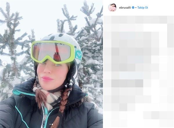 Ebru all sosyal medya hesabndan, "Pistleri kapattm" notuyla snowboard yaparken ekilen videosunu da paylat.