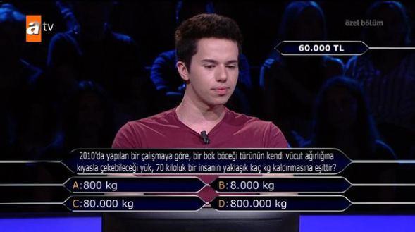 60 BN TL'LK SORUYDU  Yarmac sorulan soruya acele edip, yanl cevap vererek elindeki 30 binden de oldu.