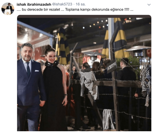 Trkiye Yahudi topluluu, zellikle Auschwitz'te katledilen Yahudilerin de anld, Uluslararas Holokost Anma Haftasnda byle bir etkinliin gerekletirilmesini saygszlk olarak yorumlad. Etkinlie sert tepki gsteren, Trk Musevi Cemaati Bakan shak brahimzadeh sosyal medya hesabndan, "Bu derecede bir rezalet... Toplama kamp dekorunda elence!!!!!" mesajn paylat.