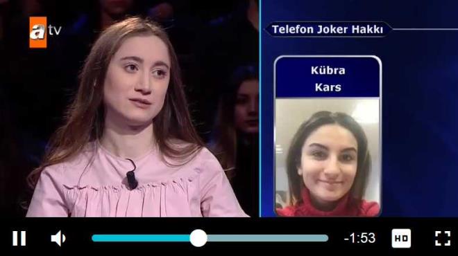 Telefonla joker hakkn kullananan yarmac Kbra Kars adl bir arkadan arad. lk yant yanl veren Kbra Kars cevabn son anda deitirerek doru yant verdi. Sorunun yant ise 42 olacakt.