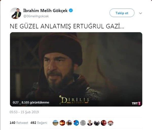 Melih Gkek, sosyal medya zerinden yapt paylama, "NE GZEL ANLATMI ERTURUL GAZ..." notunu ekledi.