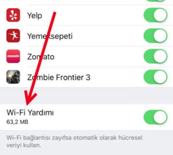 Wi-Fi Yardm seeneini aktif konuma getirin. Bu ayar mutlaka ak olmal. Bu ayar, hzl WiFi bulunduunda telefonunuz bu hzl WiFi hattna otomatik olarak balanmasna yardm eder.